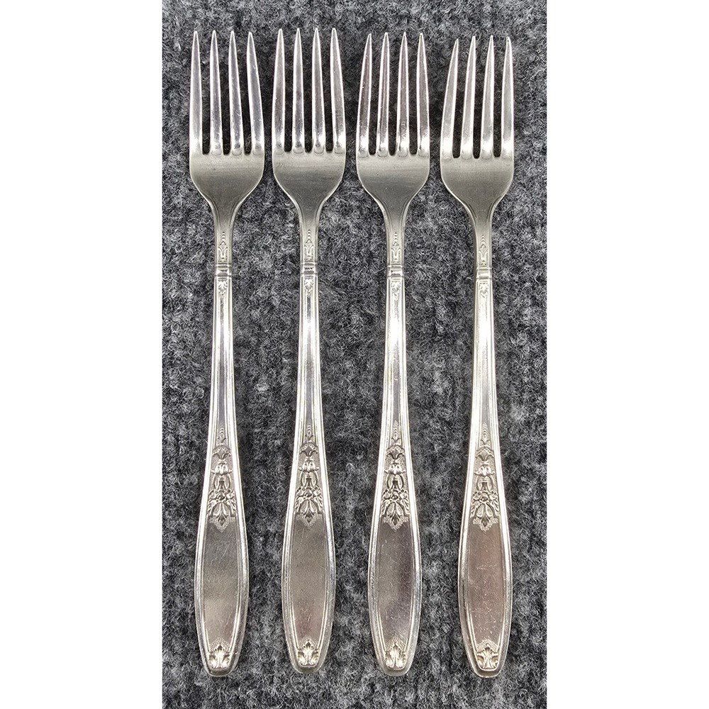 1847 Rogers Bros IS AMBASSADOR Grille Forks Set of 4 Silverplate Flatware 7 5/8"